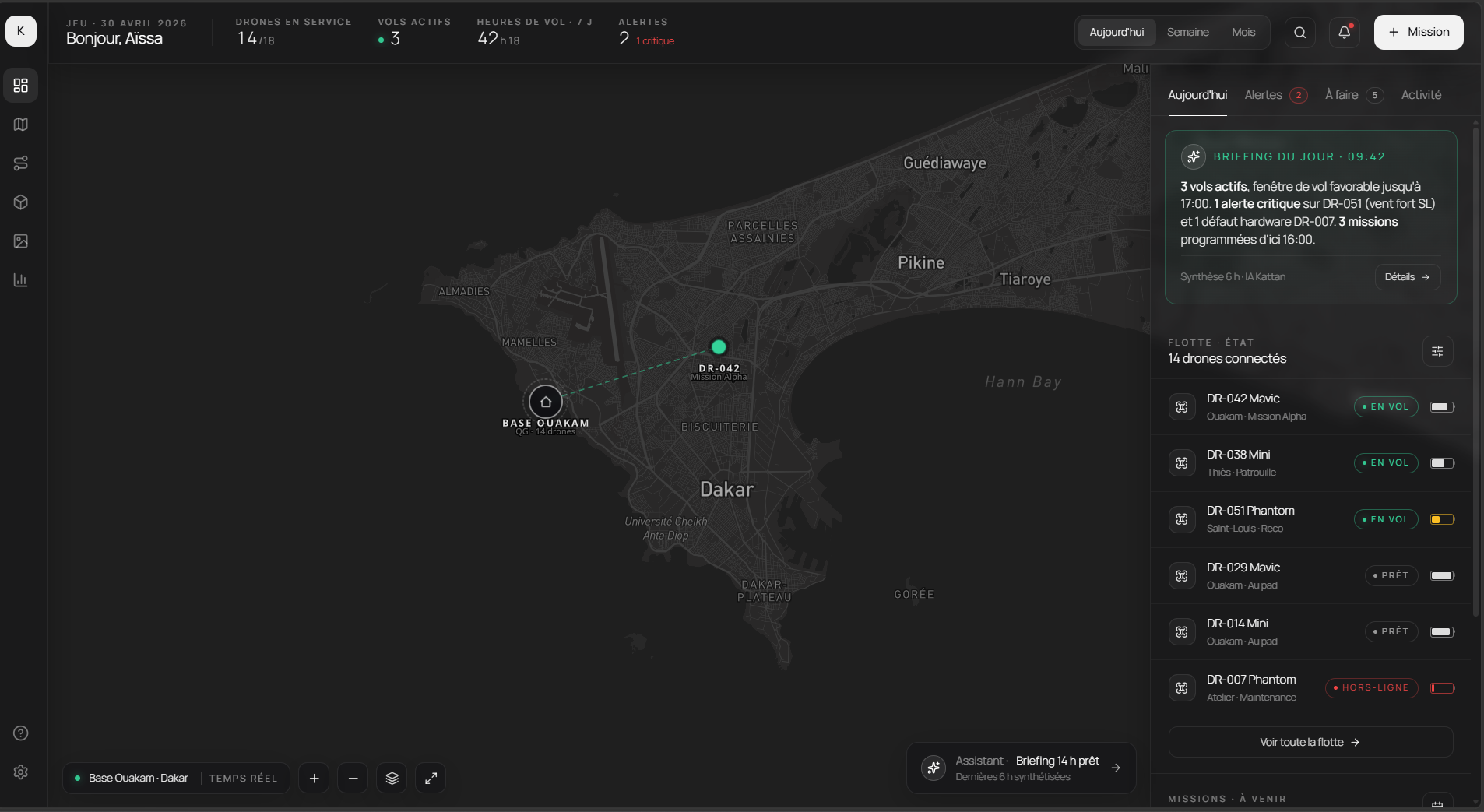 Interface KATTAN OS — vue cartographie temps réel